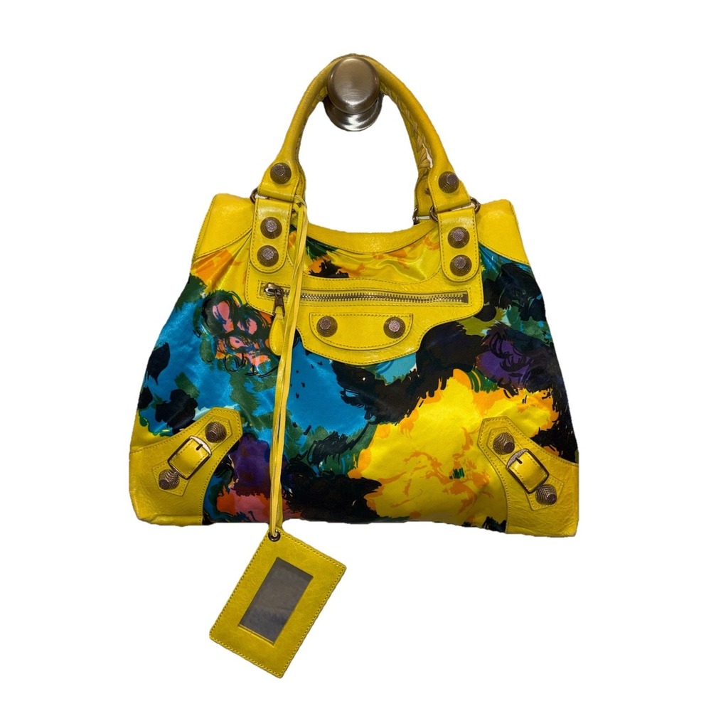 Balenciaga Yellow Floral Print Satin Giant 21 Velo Bag - Picture 2 of 16